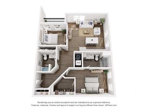 Floor plan for 2 beds, 2 baths, 1125 sqft